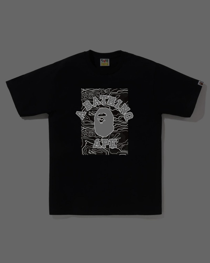 T Shirts Bape Layered Line On College Noir Homme | JEL-26762770